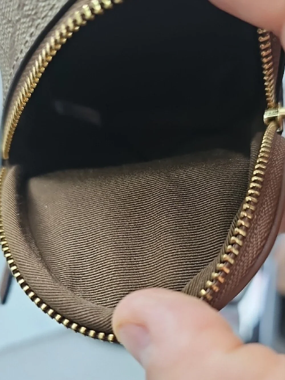 COACH Brown Signature Mini Backpack Keychain Pouch with Gold Hardware